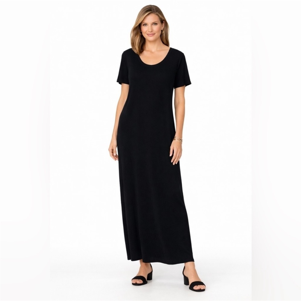 Exclusively Misook Womens Small SS Black Side Slit Maxi Dress Classy Large